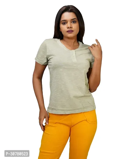 Womens Garment dye knit  Sage Green Cotton Henley T-shirts-thumb0