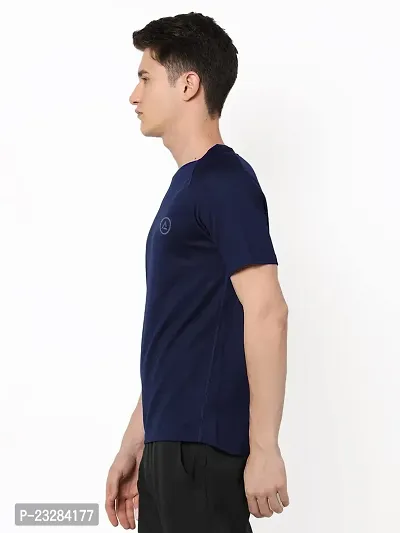 Rad prix Men Navy Blue Textured Sports T-Shirt-thumb4