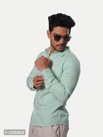 Rad Prix Men Light Green Printed Cotton Casual Shirt-thumb3