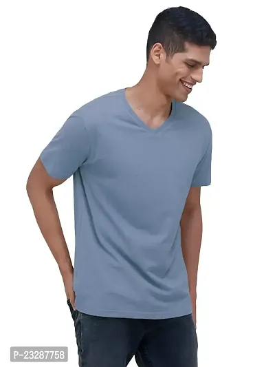 Mens Basic Blue V Neck T Shirt