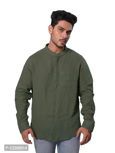 Rad prix Men's Formal Plain Regular Fit Linen Full Sleeves Shirt (Size-S, Olive)-thumb0