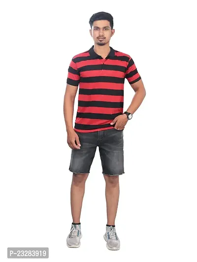 Rad prix Men Red and Black Thick Stripes Regular fit T-Shirt