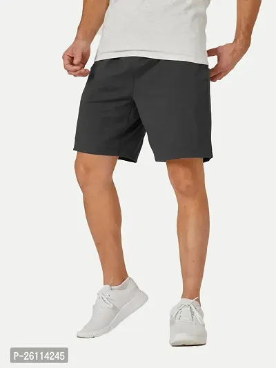 Mens Steel Grey Solid Knitted Casual Shorts