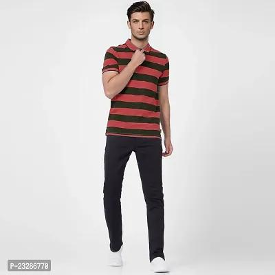 Rad prix Men Red and Black Thick Stripes Regular fit Polo T-Shirt-thumb4