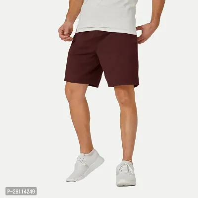 Mens Maroon Solid Knitted Casual Shorts