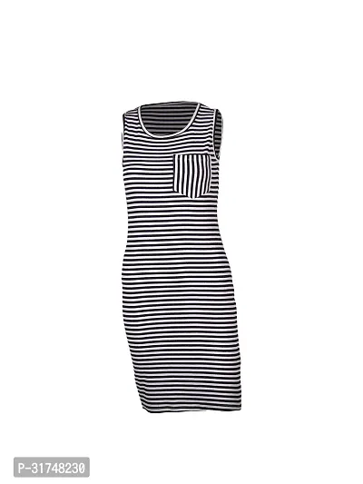 Women Black Stripe Knitted rib Sleeveless Dress