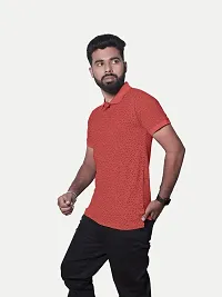 Men Red Ditsy Printed Polo T-Shirt-thumb1