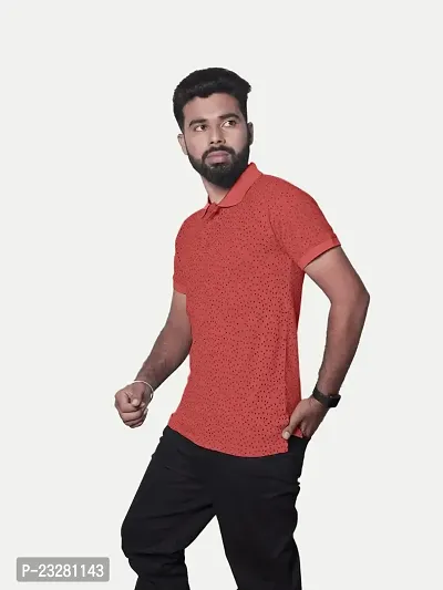 Men Red Ditsy Printed Polo T-Shirt-thumb2