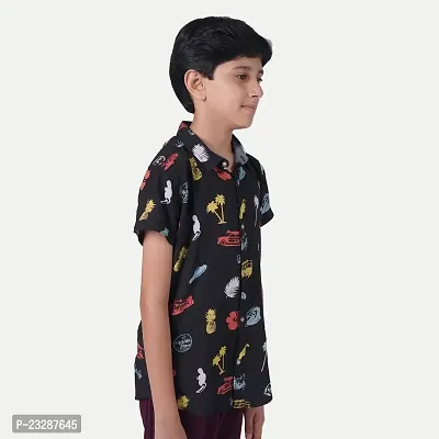 Rad prix Teen Boys Black Tropical Printed Camp Shirt-thumb4