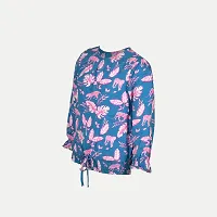 Rad prix Girls Blue Smoked All-Over Printed Blouse-thumb1