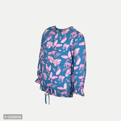 Rad prix Girls Blue Smoked All-Over Printed Blouse-thumb2