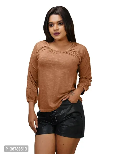 Womens Garment dye knit  Brown Cotton Polo  tops