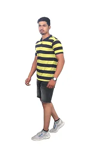 Rad prix Men Yellow and Black Thick Stripes Regular fit T-Shirt-thumb2