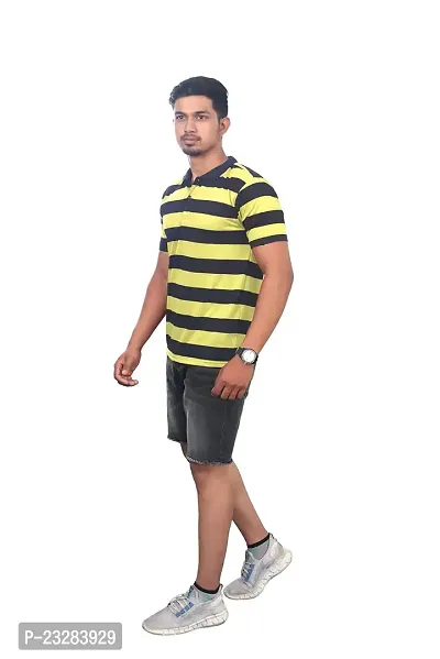 Rad prix Men Yellow and Black Thick Stripes Regular fit T-Shirt-thumb3