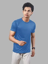 Rad prix Men Light Blue Polyester Active Crew Neck T-Shirt-thumb1