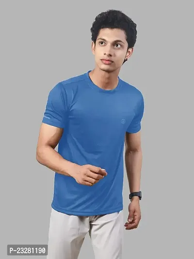 Rad prix Men Light Blue Polyester Active Crew Neck T-Shirt-thumb2