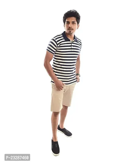 Rad prix Men Navy Contrast Stripe Slim Fit Polo T-Shirt