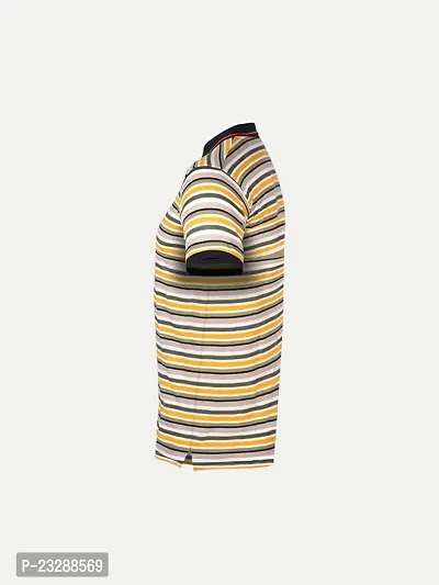 Mens Yellow Fashion Striped Cotton Polo T-Shirt-thumb3