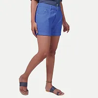 Rad prix Women Blue Solid Woven Shorts-thumb3