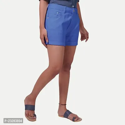 Rad prix Women Blue Solid Woven Shorts-thumb4