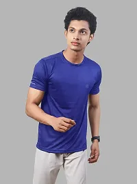 Rad prix Men Solid Blue Polyester Casual Loose T-Shirt-thumb1