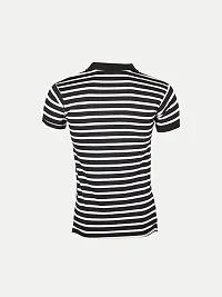 Mens Black Fashion Striped Cotton Polo T-Shirt-thumb3