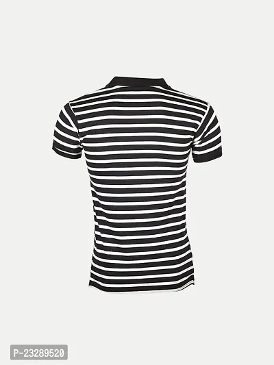 Mens Black Fashion Striped Cotton Polo T-Shirt-thumb4