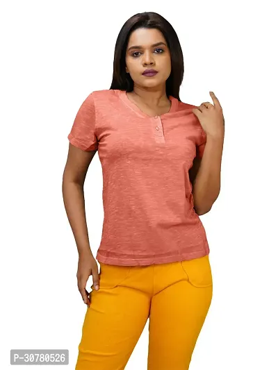 Womens Garment dye knit  Rust Cotton Henley T-shirts