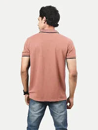 Rad prix Men Pink Cotton Contrast Tipping Zipper Polo T-Shirt-thumb2