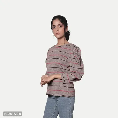 Rad prix Women Grey Stripe Full Sleeve Top-thumb2