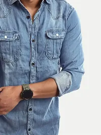 Rad prix Men Light Blue Heavy Washed Denim Shirt-thumb2