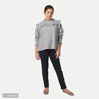 Rad prix Women Casual Grey Blouse with Frill Detailing-thumb4