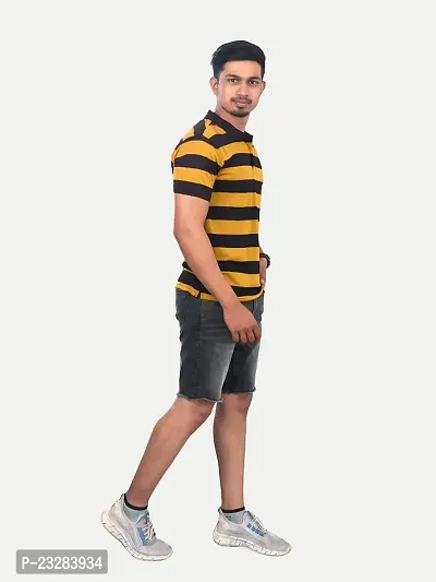 Men Mango and Black Thick Stripes Regular fit T-Shirt-thumb2