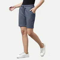 Womens Navy Melange Solid Knitted Casual Shorts-thumb1