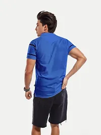 Mens Royal Blue Cotton Fashion Printed Polo T Shirt-thumb4