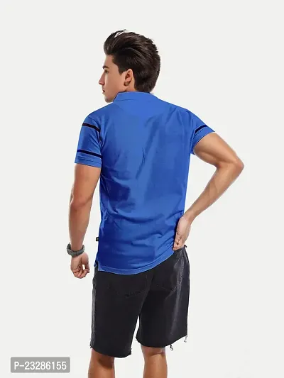 Mens Royal Blue Cotton Fashion Printed Polo T Shirt-thumb5