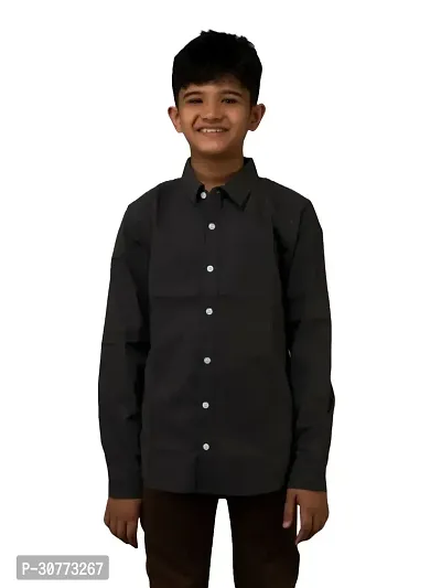 Boys Solid Dark Grey Cotton Shirts-thumb0