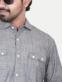 Rad prix Men Solid Grey Textured Cotton Shirt-thumb2