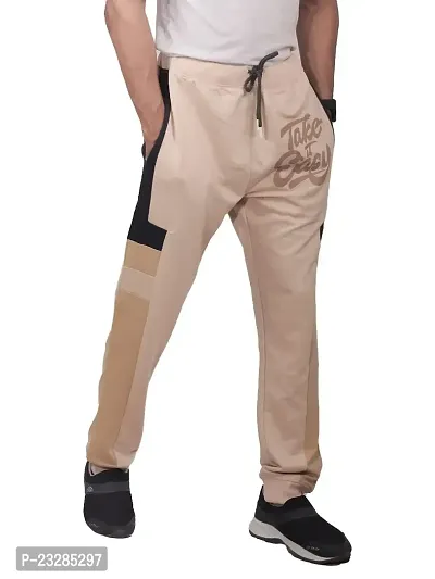 Rad prix Men Beige Colourblock Comfort Fit Cotton Joggers