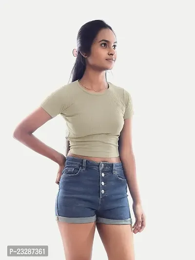 Rad prix Women Beige Cropped T Shirts-thumb3