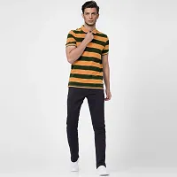 Rad prix Men Orange and Black Thick Stripes Regular fit Polo T-Shirt-thumb3