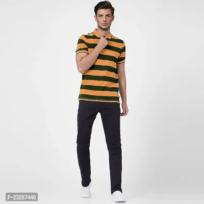 Rad prix Men Orange and Black Thick Stripes Regular fit Polo T-Shirt-thumb4