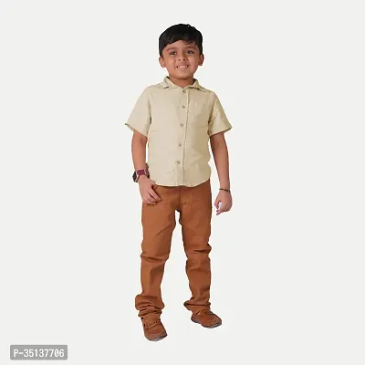 Stylish Khaki Cotton Solid Shirt For Boys-thumb2