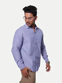 Rad prix Men All-Over Lilac Striped Textured Classic Cotton Shirt-thumb2