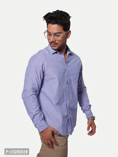 Rad prix Men All-Over Lilac Striped Textured Classic Cotton Shirt-thumb3