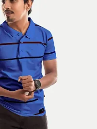 Rad prix Men Blue Contrast Tipping Slim Fit Polo T-Shirt-thumb2