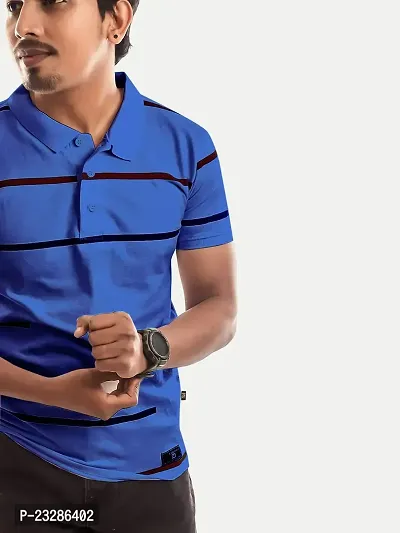 Rad prix Men Blue Contrast Tipping Slim Fit Polo T-Shirt-thumb3