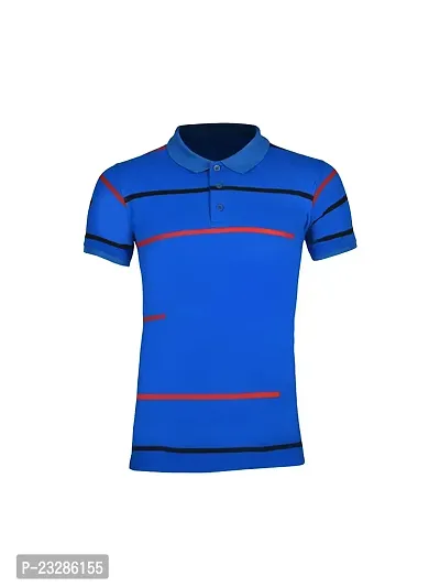 Mens Royal Blue Cotton Fashion Printed Polo T Shirt-thumb0