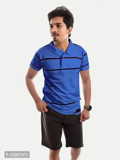 Rad prix Men Blue Contrast Tipping Slim Fit Polo T-Shirt