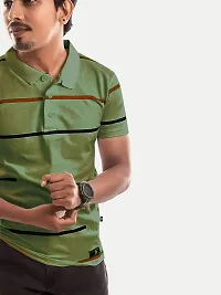 Rad prix Men Green Contrast Tipping Slim Fit Polo T-Shirt-thumb2